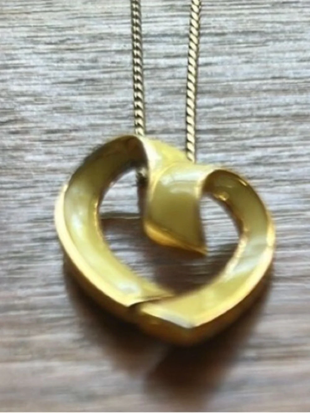 Sliding Open Heart Pendant Necklace Yellow Enamel Gold Tone Vintage 1968 MONET